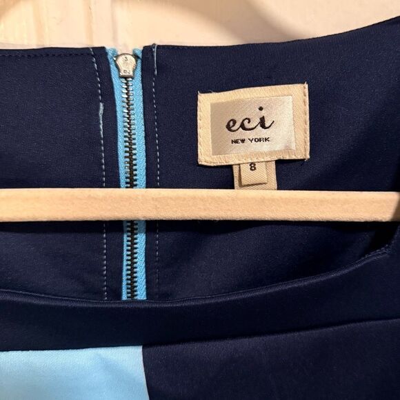 NWT Eci Navy and Light Blue color block Long Sleeve Dress Sz 8 - Picture 3 of 7